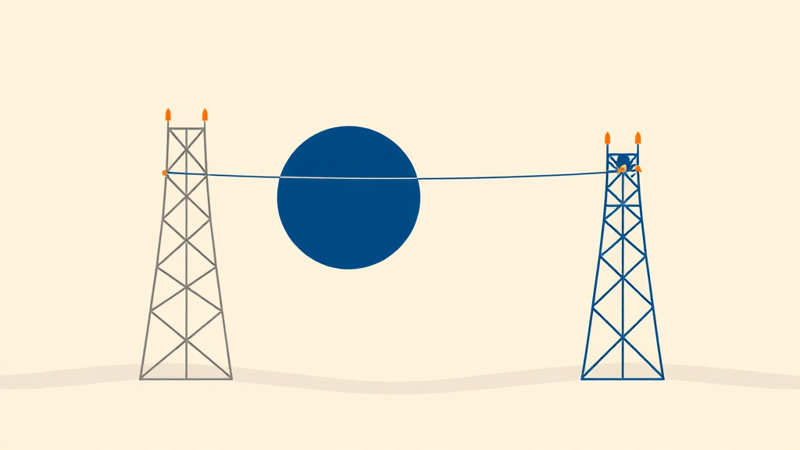 Two independent towers linked to a user; one dimmed with a broken line, the other carrying traffic